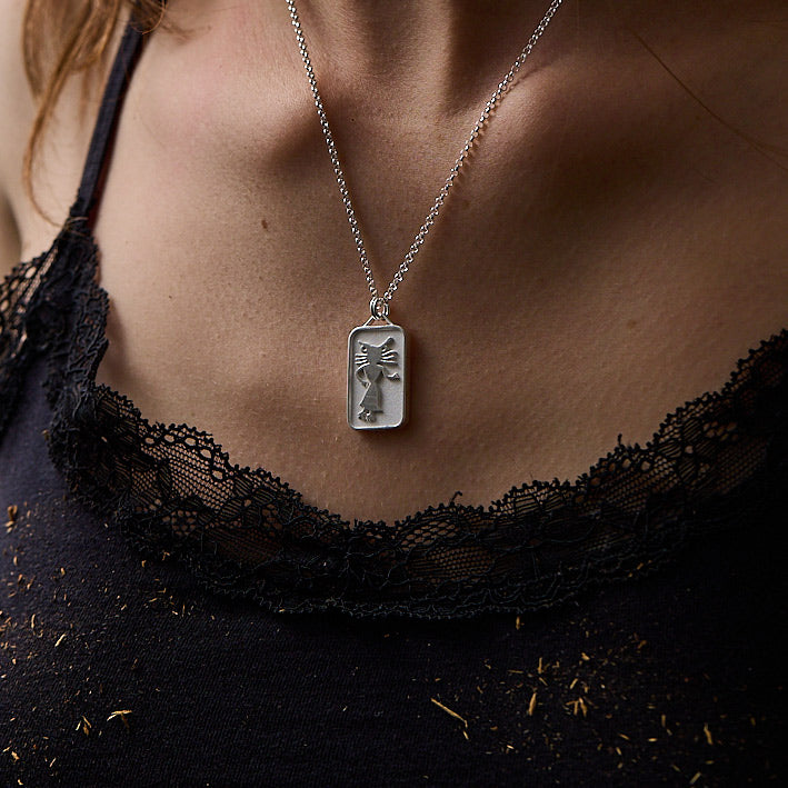 Bird Goddess Rectangular Pendant, 925 Silver