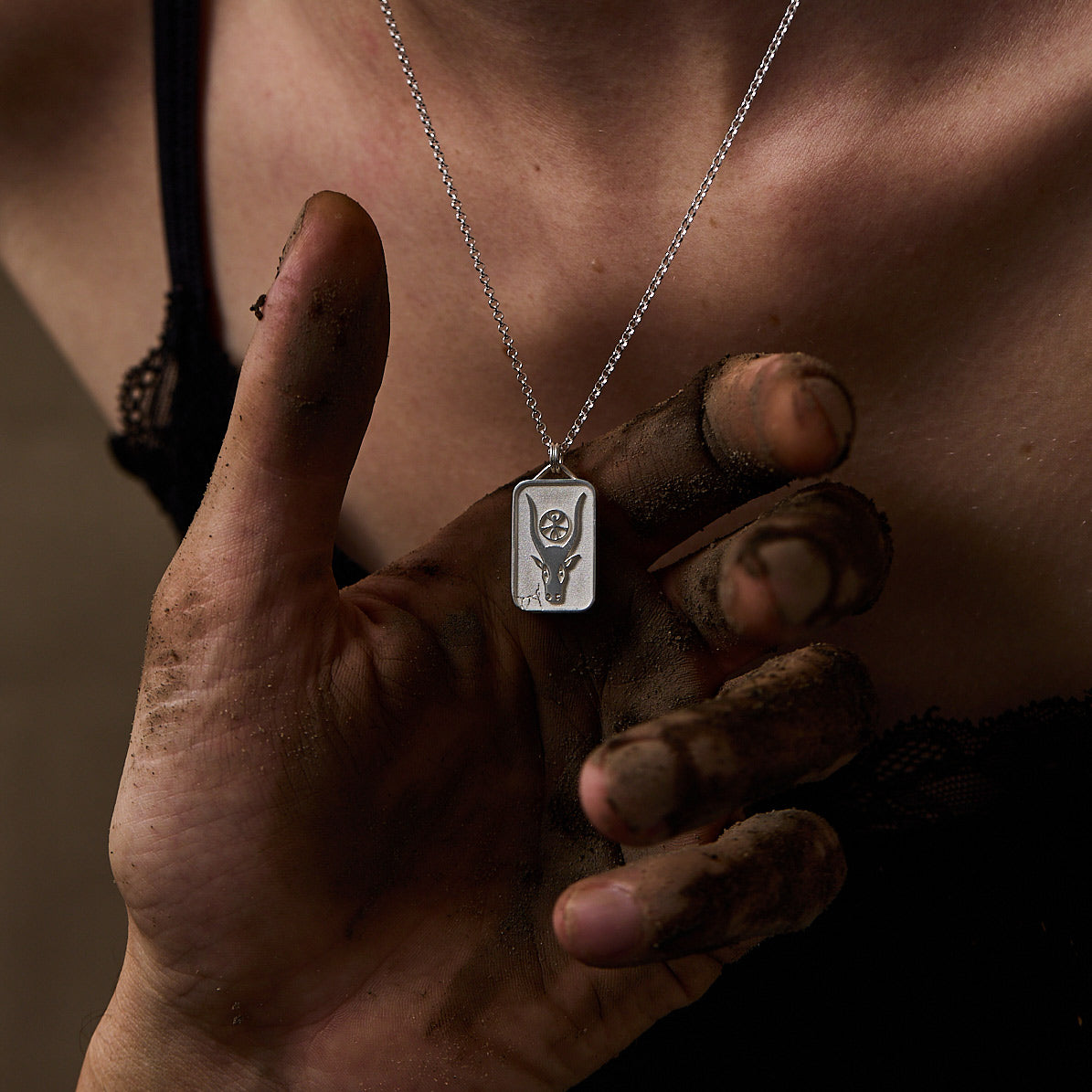 Bull Rectangular Pendant, 925 Silver