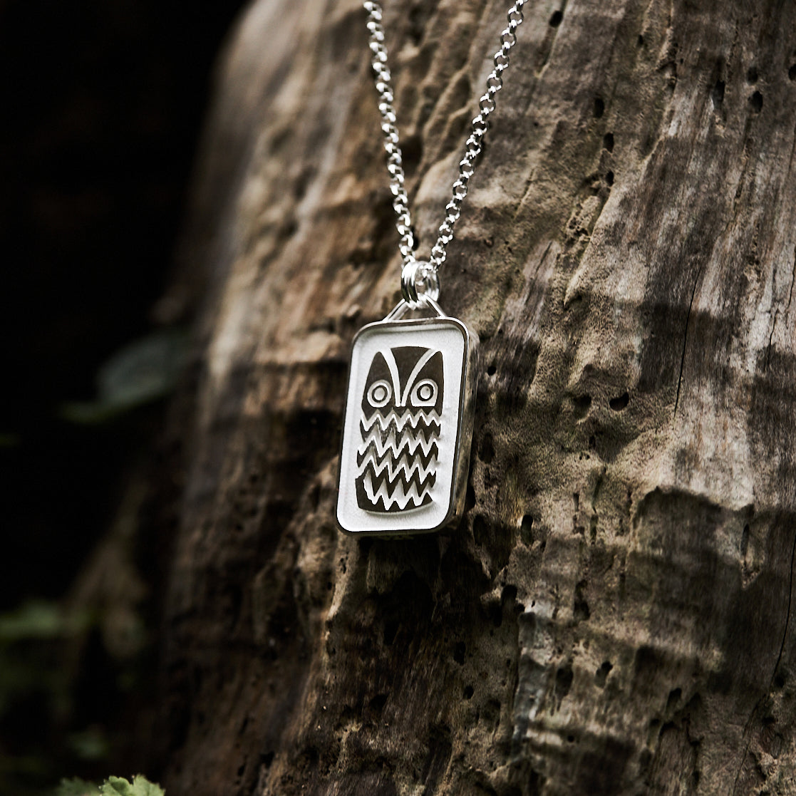 Owl Goddess Rectangular Pendant, 925 Silver